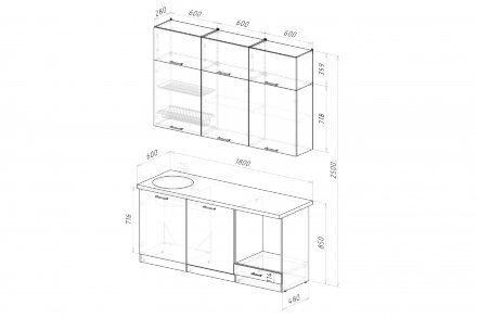 Кухонный гарнитур Дюна макси 2, 180 см (ПМ) 
